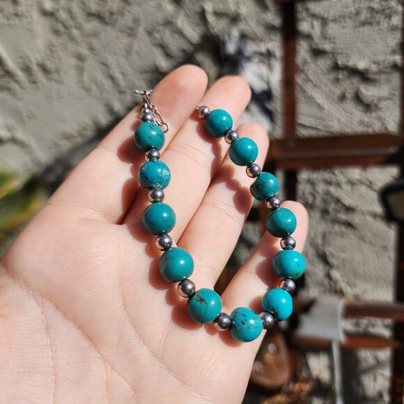 Relios Carolyn Pollack Bracelent Genuine Turquoise 925 Sterling Silver Beaded - Picture 3 of 11